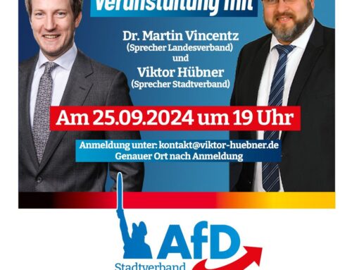 Der Sprecher des AfD Landesverbandes NRW Dr. Martin Vincentz kommt am 25.09.2024 um 19:00 Uhr nach Detmold!