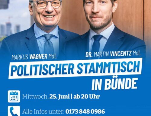 Einladung zum Stammtisch in Bünde mit dem Landtagsabgeordneten Markus Wagner und dem Landessprecher der AfD NRW Dr. Martin Vincentz am 25.06.2025