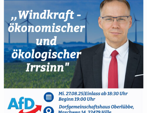 Vortragsabend ,,Windkraft – ökonomischer und ökologischer Irrsinn“ mit Dr. Christian Blex am 27.08.25 im Kreis Minden-Lübbecke