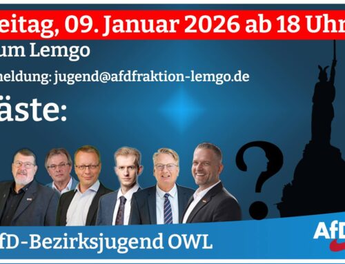 Neujahresempfang der AfD-Bezirksjugend OWL am Freitag, den 09.01.2026, ab 18:00 Uhr in Lemgo.