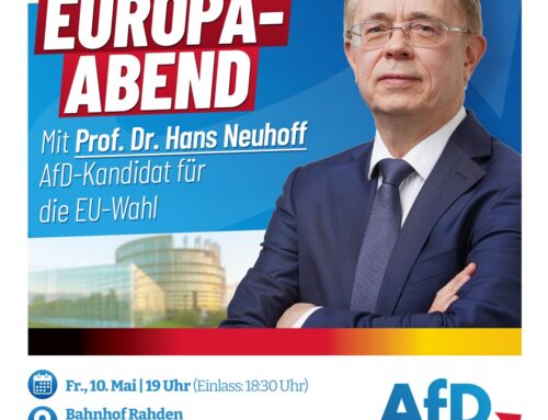 Einladung zum Europa-Abend in Rahden am Freitag, den 10.05.24, mit Prof. Dr. Hans Neuhoff
